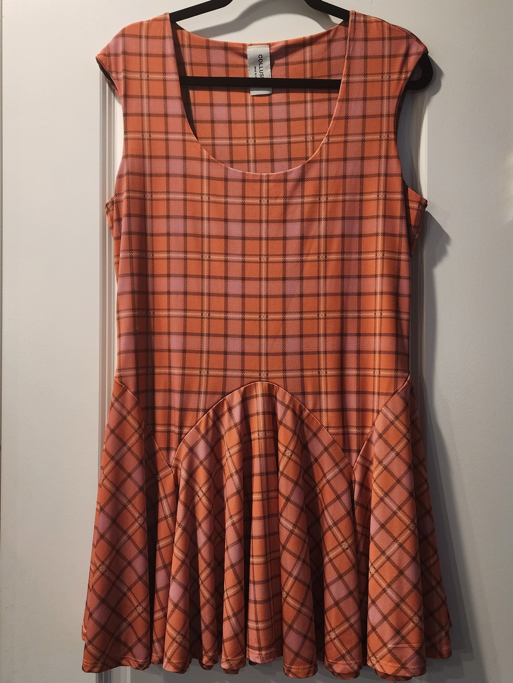 Women's Collusion Orange Plaid Flared Mini Dress Size Large(12-14) Item 0421263D